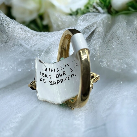 🌺Vintage 18K/925 Genuine Emerald & Sapphire Ring - Picture 7 of 11